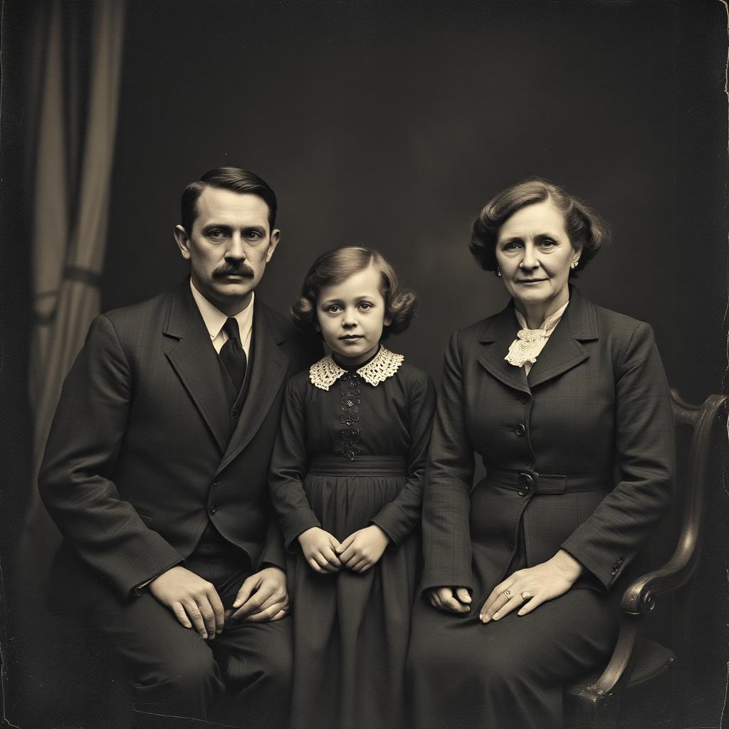 Retrato familiar histórico em preto e branco